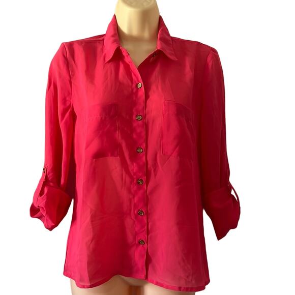 Charlotte Russe Size S Pink Chiffon Blouse with Lace Inset Sheer Y2K - Picture 1 of 10
